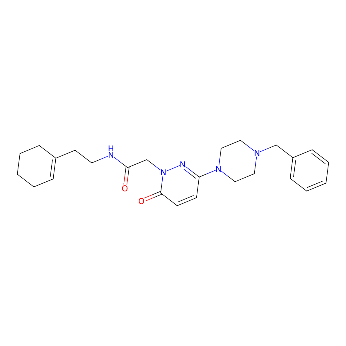 2-[3-(4-benzylpiperazin-1-yl)-6-oxopyridazin-1(6H)-yl]-N-[2-(cyclohex-1-en-1-yl)ethyl]acetamide molecular structure, CAS 1232794-56-7