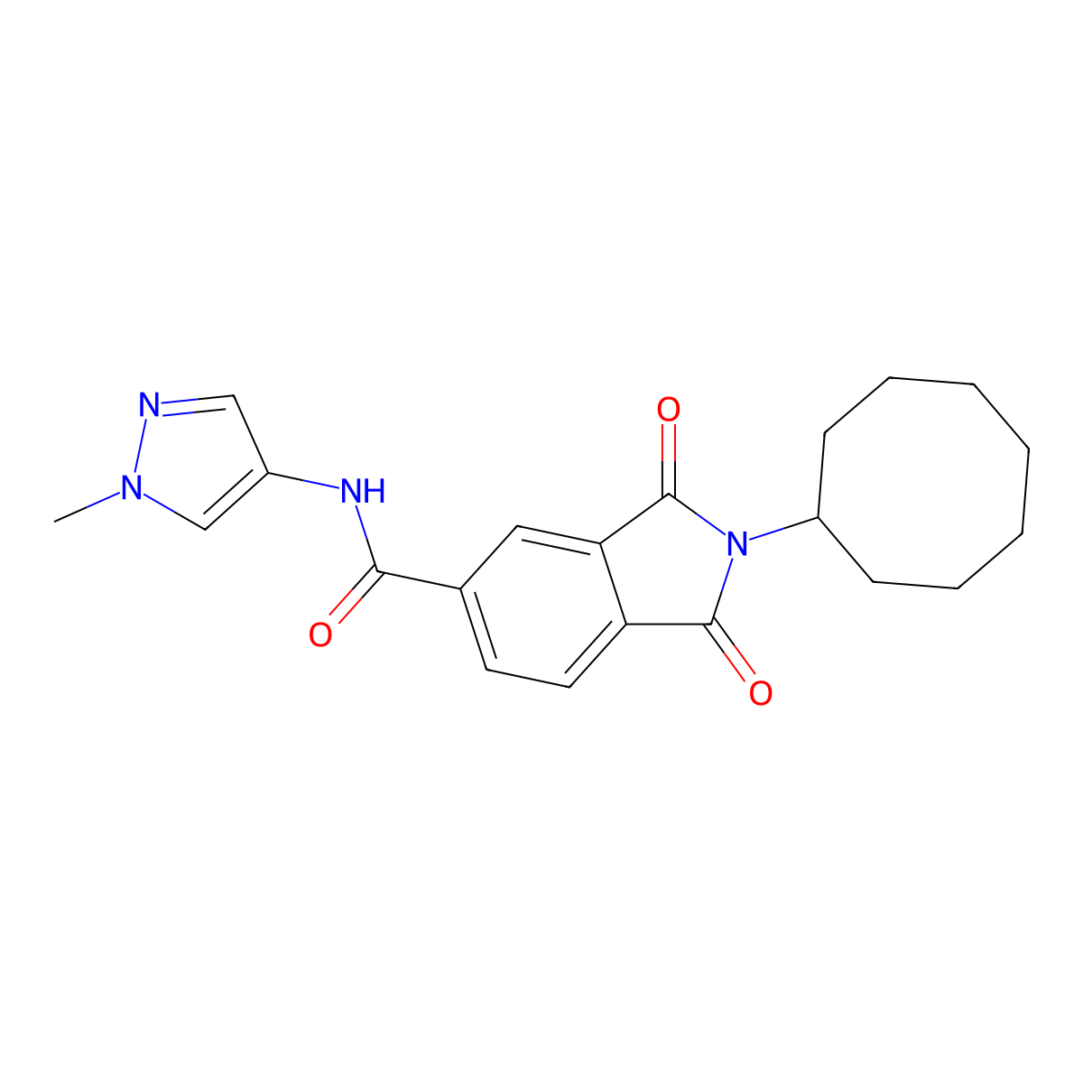 2-cyclooctyl-N-(1-methyl-1H-pyrazol-4-yl)-1,3-dioxo-2,3-dihydro-1H-isoindole-5-carboxamide molecular structure, CAS 1232794-71-6