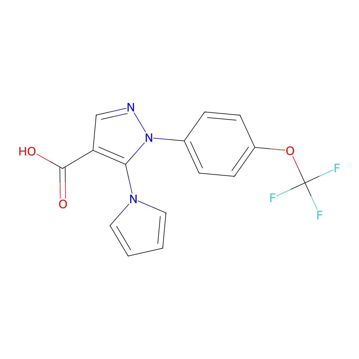 5-(1H-pyrrol-1-yl)-1-[4-(trifluoromethoxy)phenyl]-1H-pyrazole-4-carboxylic acid molecular structure, CAS 1232794-76-1