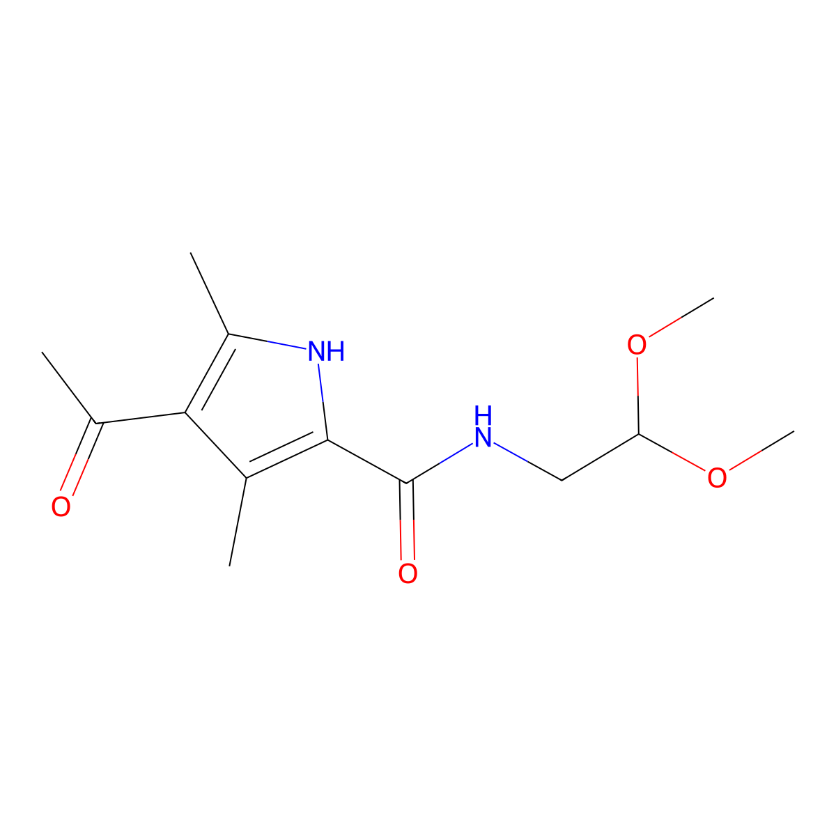 4-acetyl-N-(2,2-dimethoxyethyl)-3,5-dimethyl-1H-pyrrole-2-carboxamide molecular structure, CAS 1232794-99-8