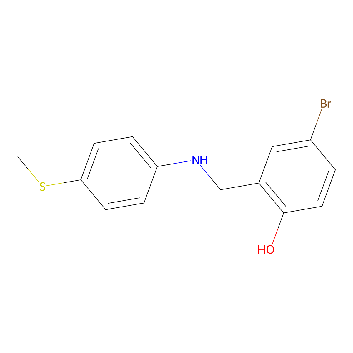4-Bromo-2-(((4-(methylthio)phenyl)amino)methyl)phenol molecular structure, CAS 1232795-02-6