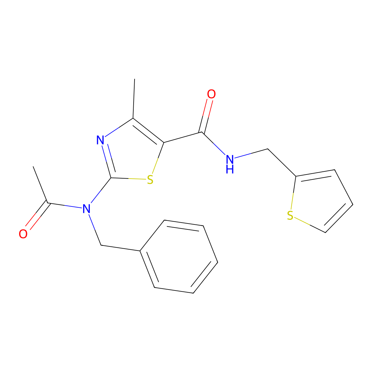 2-[acetyl(benzyl)amino]-4-methyl-N-(2-thienylmethyl)-1,3-thiazole-5-carboxamide molecular structure, CAS 1232795-43-5