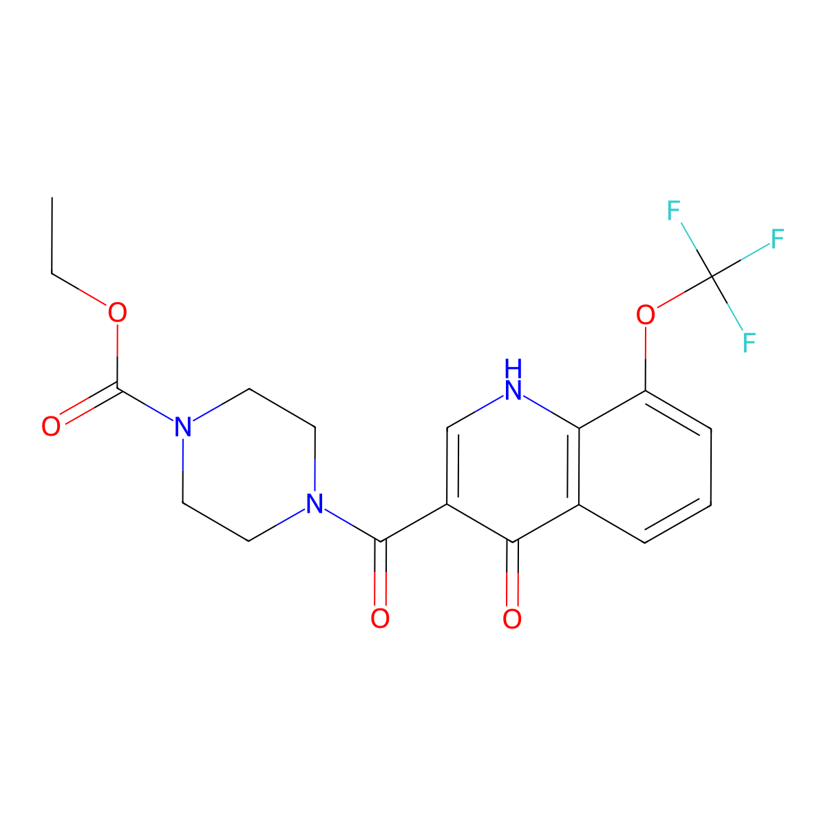 Ethyl 4-{[4-hydroxy-8-(trifluoromethoxy)quinolin-3-yl]carbonyl}piperazine-1-carboxylate molecular structure, CAS 1232796-53-0