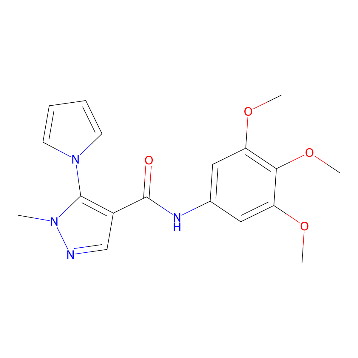 1-methyl-5-(1H-pyrrol-1-yl)-N-(3,4,5-trimethoxyphenyl)-1H-pyrazole-4-carboxamide molecular structure, CAS 1232796-75-6