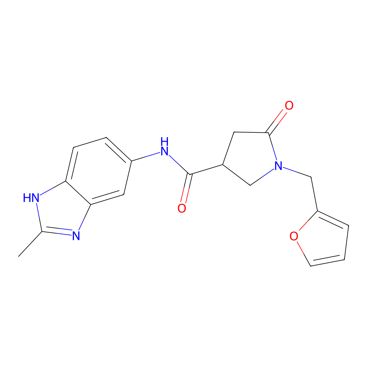 1-(furan-2-ylmethyl)-N-(2-methyl-1H-benzimidazol-5-yl)-5-oxopyrrolidine-3-carboxamide molecular structure, CAS 1232796-83-6