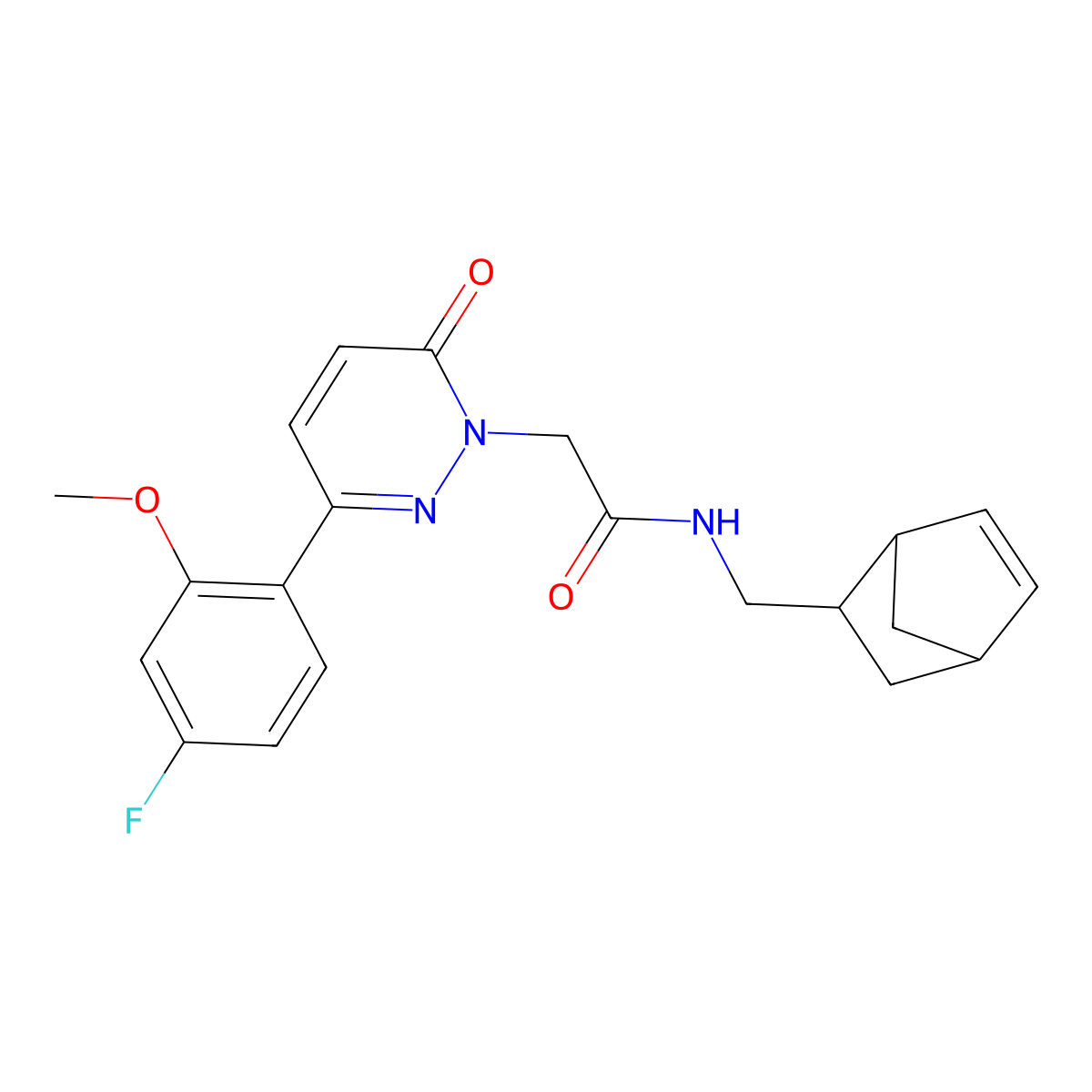 N-(bicyclo[2.2.1]hept-5-en-2-ylmethyl)-2-(3-(4-fluoro-2-methoxyphenyl)-6-oxopyridazin-1(6H)-yl)acetamide molecular structure, CAS 1232796-85-8