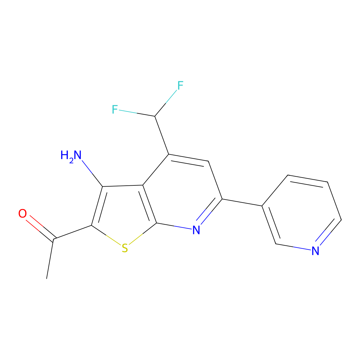 1-(3-Amino-4-(difluoromethyl)-6-(pyridin-3-yl)thieno[2,3-b]pyridin-2-yl)ethanone molecular structure, CAS 1232796-94-9