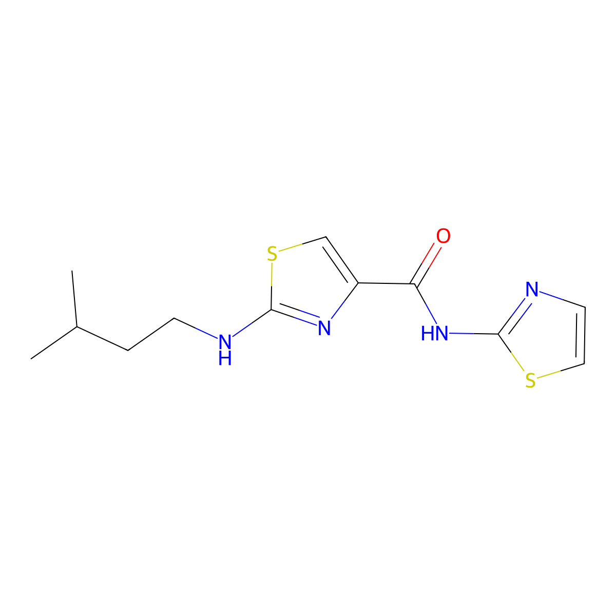2-[(3-methylbutyl)amino]-N-(1,3-thiazol-2-yl)-1,3-thiazole-4-carboxamide molecular structure, CAS 1232797-99-7