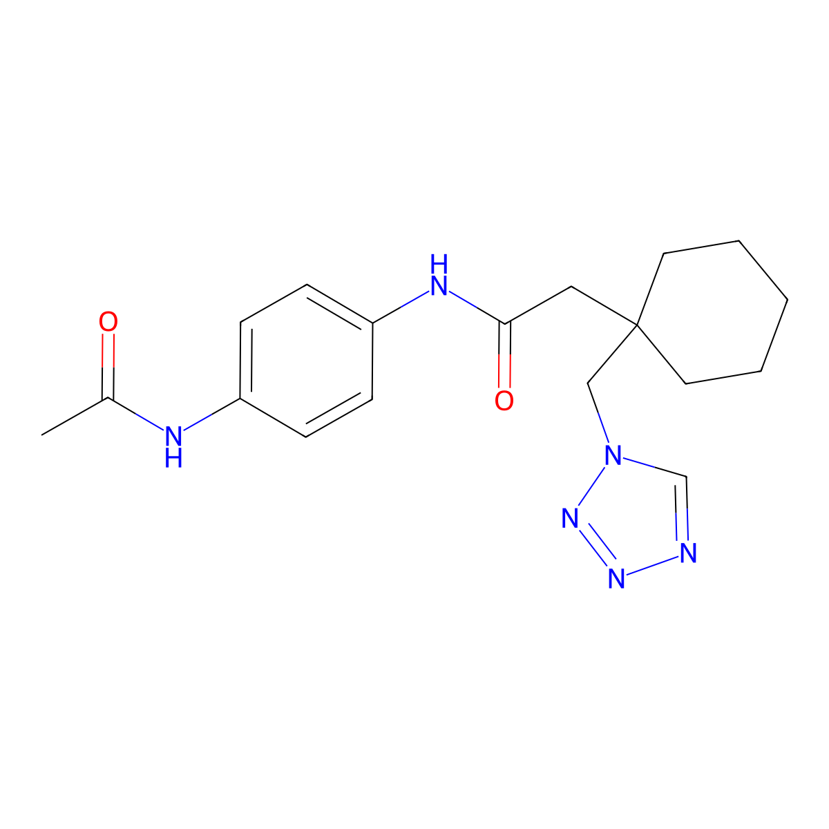 N-[4-(acetylamino)phenyl]-2-[1-(1H-tetrazol-1-ylmethyl)cyclohexyl]acetamide molecular structure, CAS 1232798-01-4
