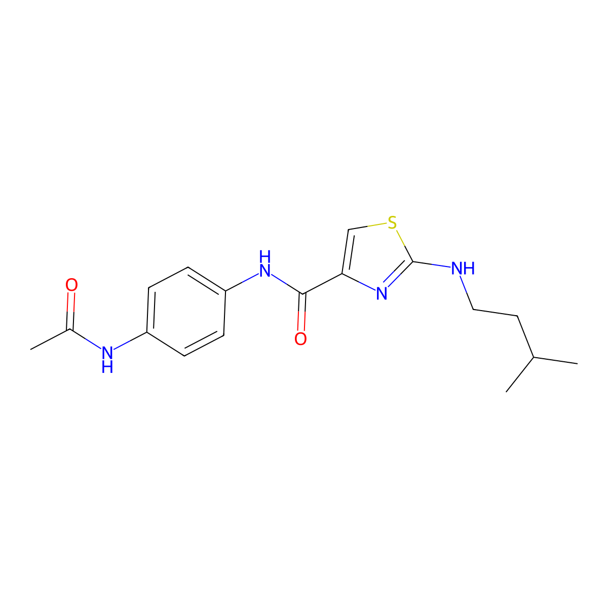 N-[4-(acetylamino)phenyl]-2-(isopentylamino)-1,3-thiazole-4-carboxamide molecular structure, CAS 1232798-22-9