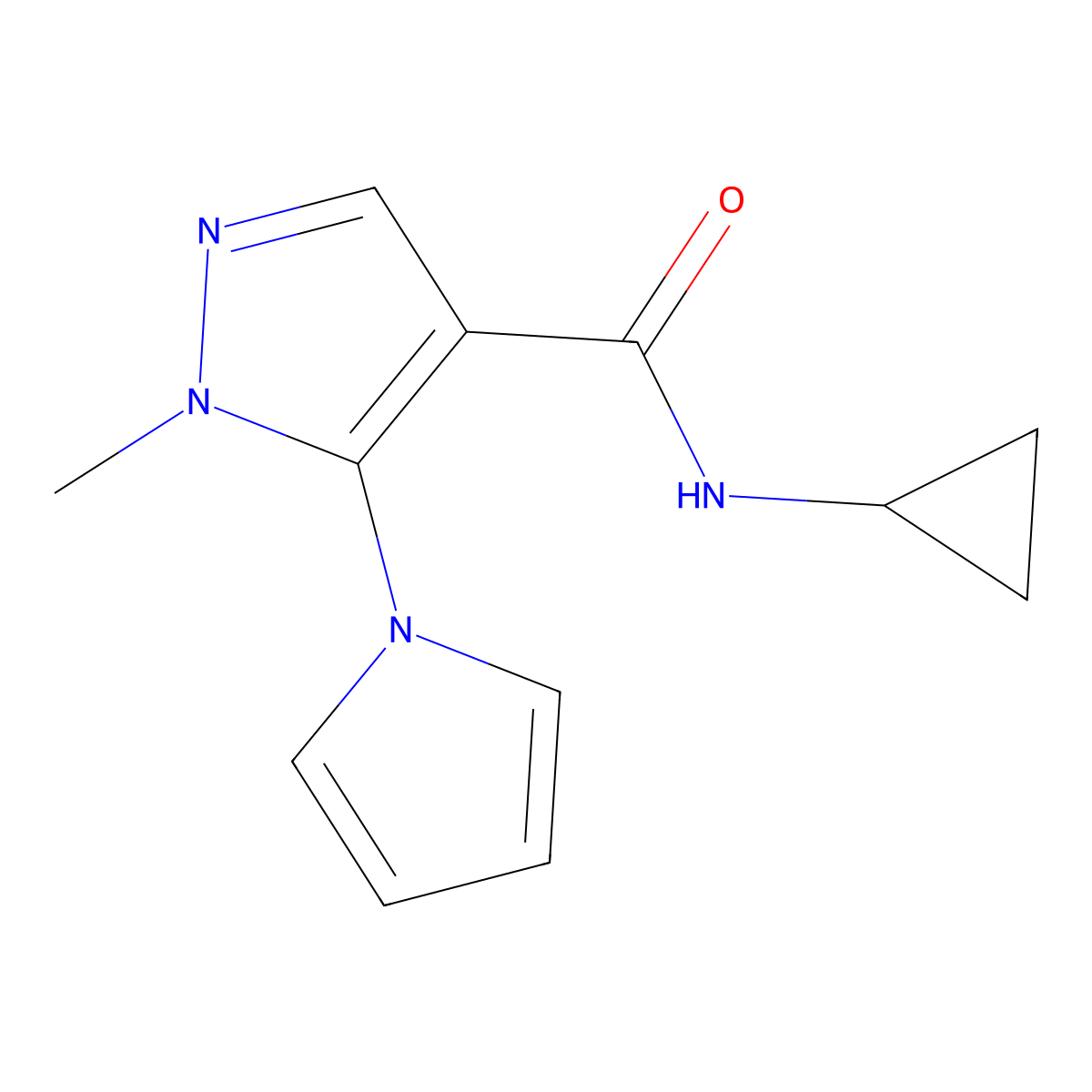 N-cyclopropyl-1-methyl-5-(1H-pyrrol-1-yl)-1H-pyrazole-4-carboxamide molecular structure, CAS 1232798-96-7