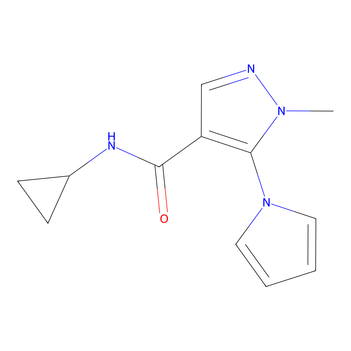 N-cyclopropyl-1-methyl-5-(1H-pyrrol-1-yl)-1H-pyrazole-4-carboxamide molecular structure, CAS 1232798-96-7