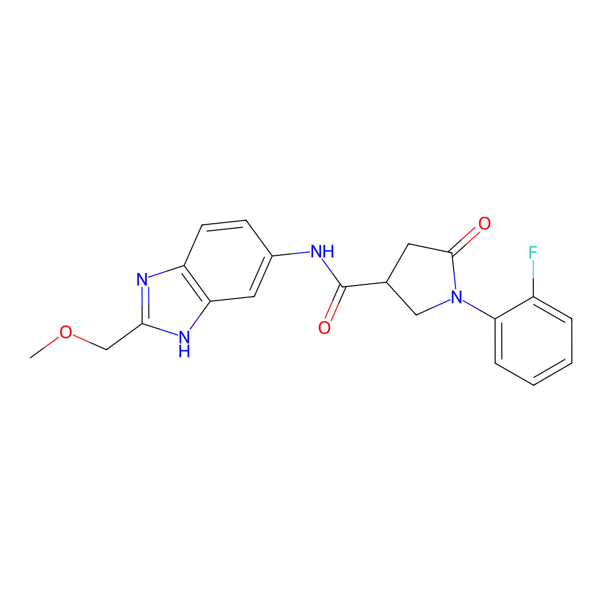 1-(2-fluorophenyl)-N-[2-(methoxymethyl)-1H-benzimidazol-5-yl]-5-oxopyrrolidine-3-carboxamide molecular structure, CAS 1232799-06-2