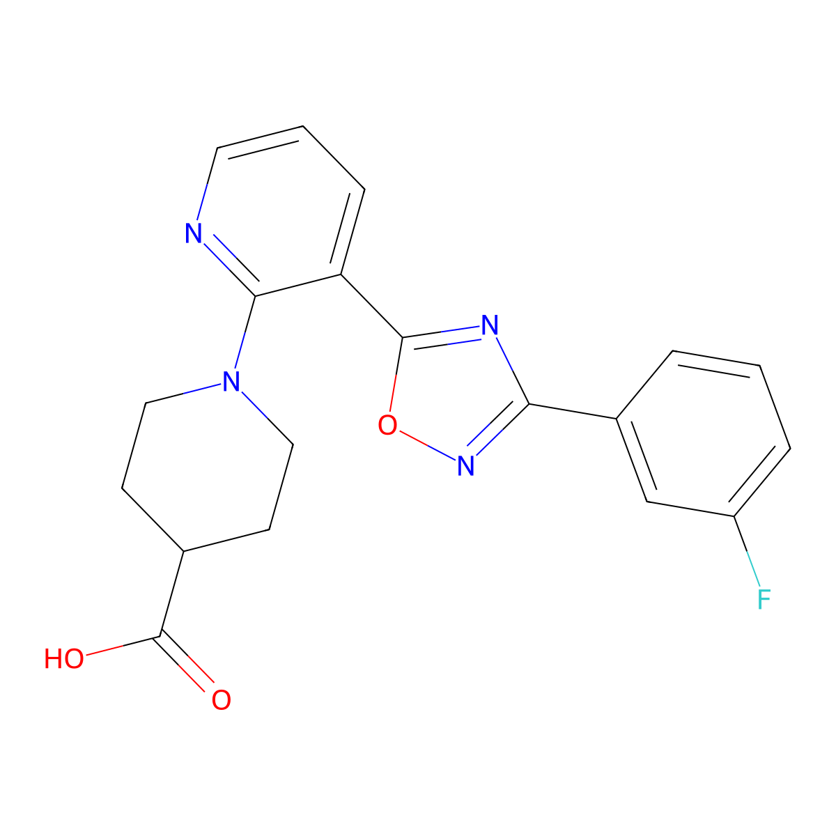 1-{3-[3-(3-Fluorophenyl)-1,2,4-oxadiazol-5-yl]pyridin-2-yl}piperidine-4-carboxylic acid molecular structure, CAS 1232799-10-8