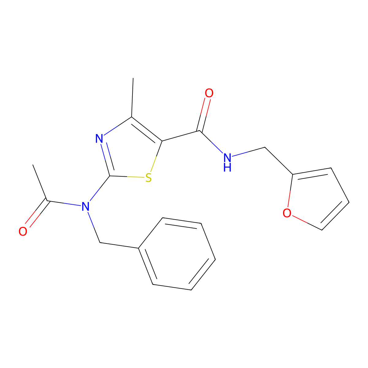 2-[acetyl(benzyl)amino]-N-(2-furylmethyl)-4-methyl-1,3-thiazole-5-carboxamide molecular structure, CAS 1232799-58-4
