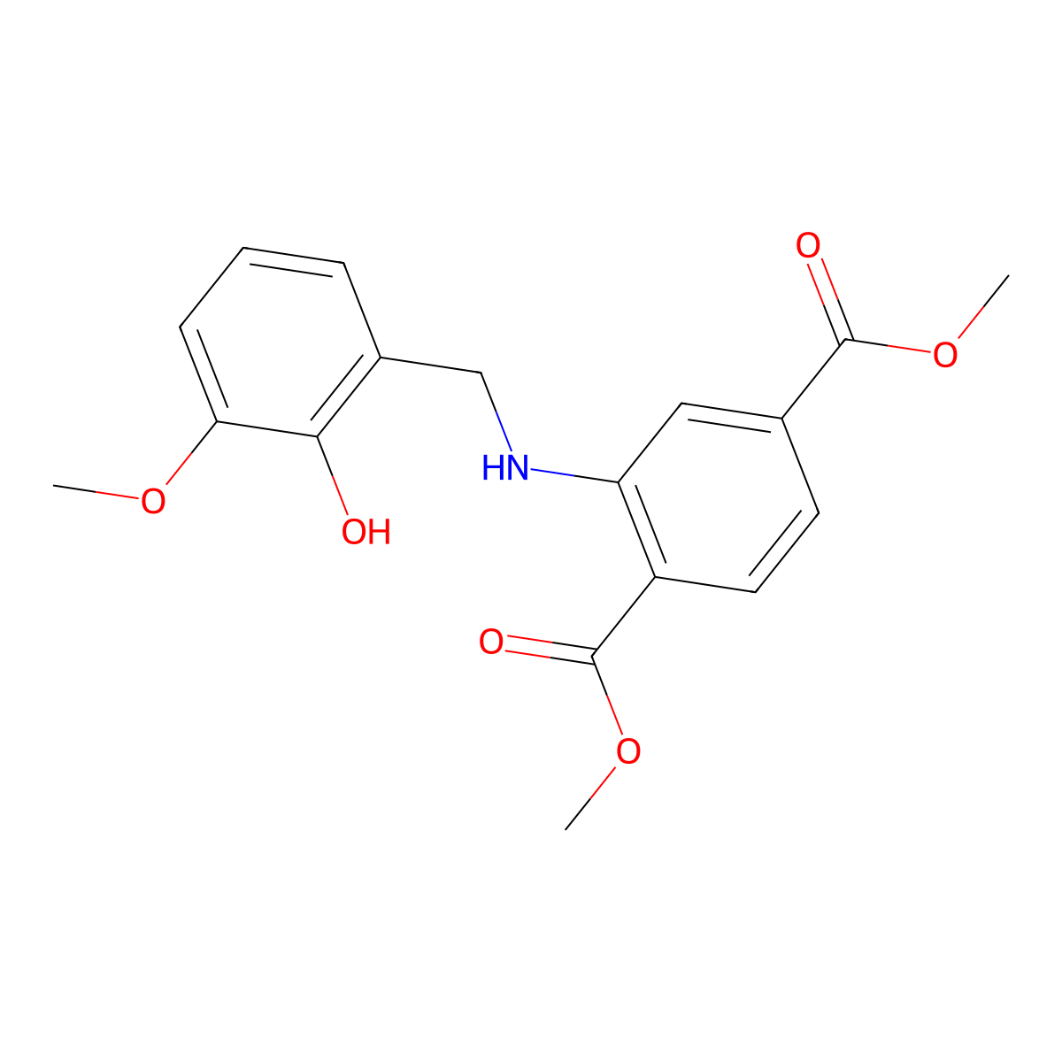 Dimethyl 2-((2-hydroxy-3-methoxybenzyl)amino)terephthalate molecular structure, CAS 1232799-65-3