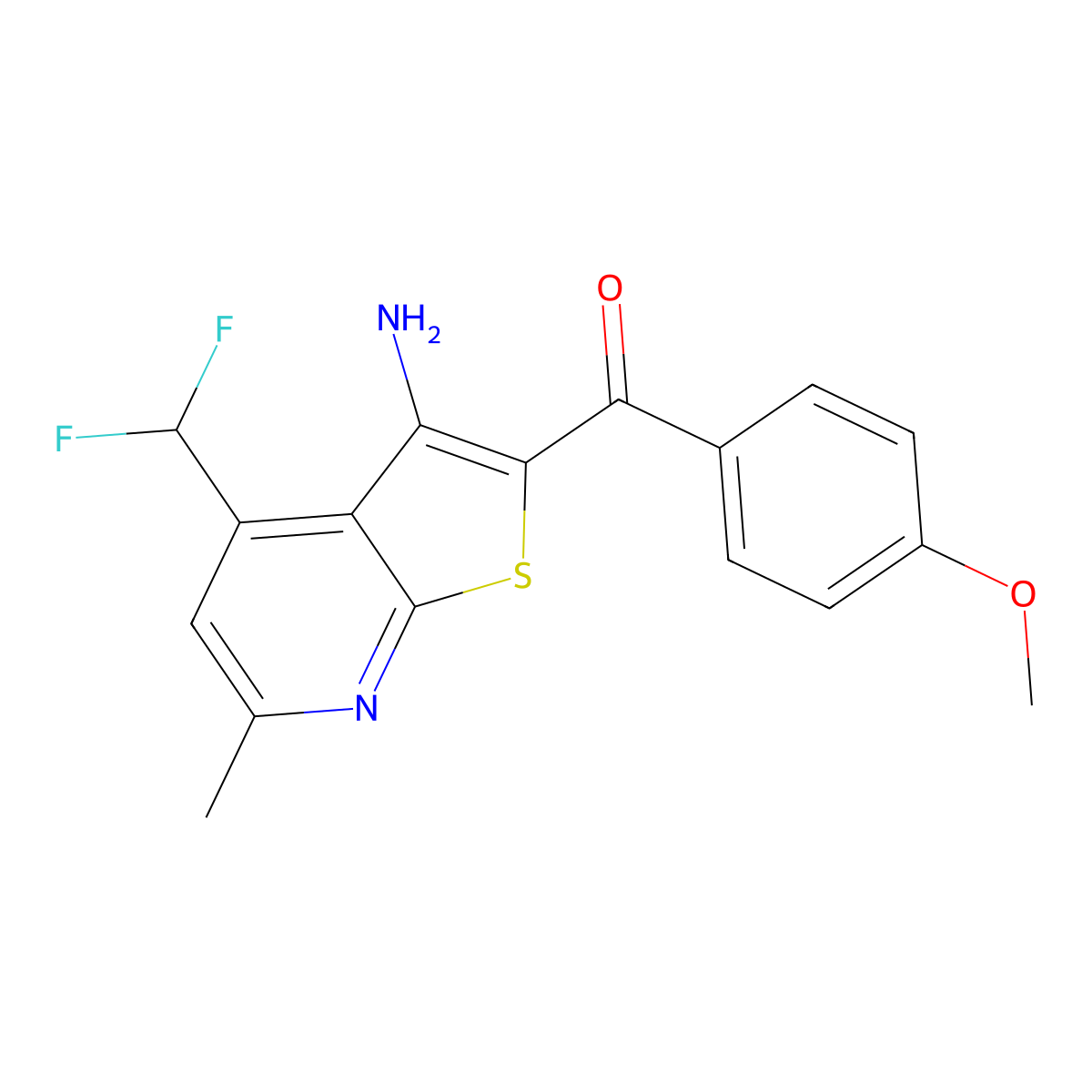 (3-Amino-4-(difluoromethyl)-6-methylthieno[2,3-b]pyridin-2-yl)(4-methoxyphenyl)methanone molecular structure, CAS 1232800-05-3