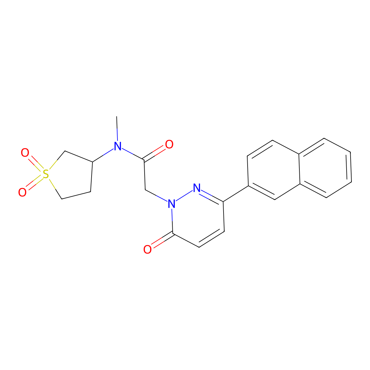 N-(1,1-dioxidotetrahydrothiophen-3-yl)-N-methyl-2-(3-(naphthalen-2-yl)-6-oxopyridazin-1(6H)-yl)acetamide molecular structure, CAS 1232800-77-9