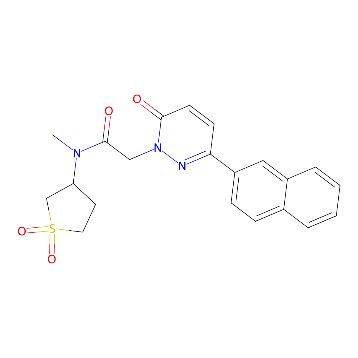 N-(1,1-dioxidotetrahydrothiophen-3-yl)-N-methyl-2-(3-(naphthalen-2-yl)-6-oxopyridazin-1(6H)-yl)acetamide molecular structure, CAS 1232800-77-9