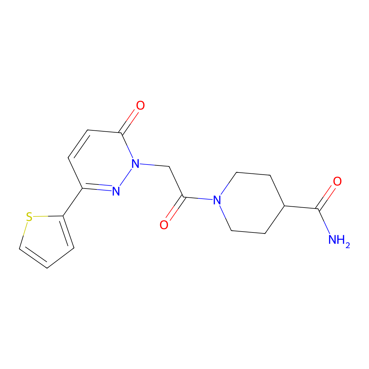1-{[6-oxo-3-(thiophen-2-yl)pyridazin-1(6H)-yl]acetyl}piperidine-4-carboxamide molecular structure, CAS 1232801-09-0