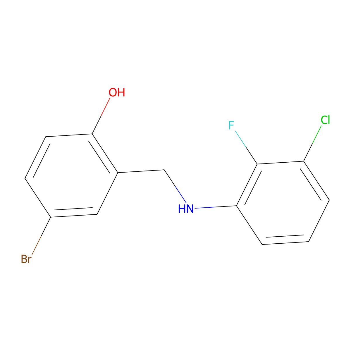 4-Bromo-2-{[(3-chloro-2-fluorophenyl)amino]methyl}phenol molecular structure, CAS 1232801-56-7