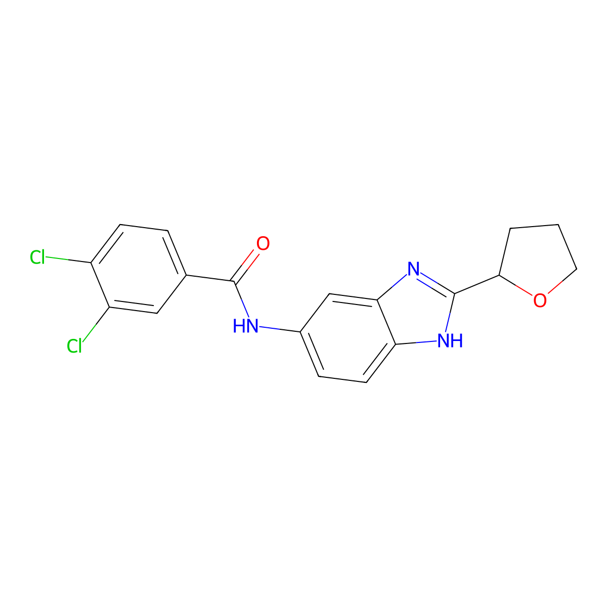 3,4-dichloro-N-[2-(tetrahydrofuran-2-yl)-1H-benzimidazol-5-yl]benzamide molecular structure, CAS 1232802-00-4