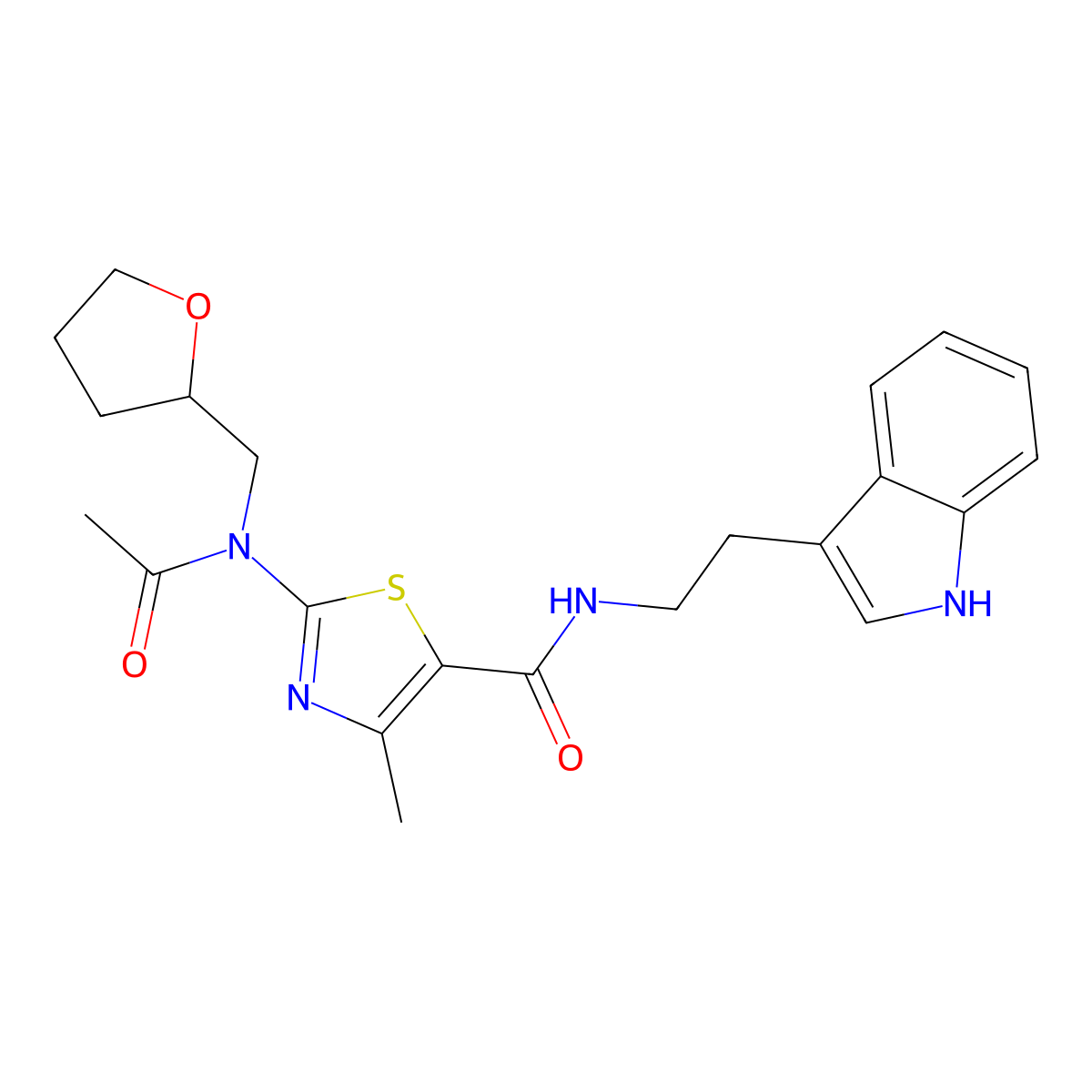 2-[acetyl(tetrahydro-2-furanylmethyl)amino]-N-[2-(1H-indol-3-yl)ethyl]-4-methyl-1,3-thiazole-5-carboxamide molecular structure, CAS 1232802-43-5