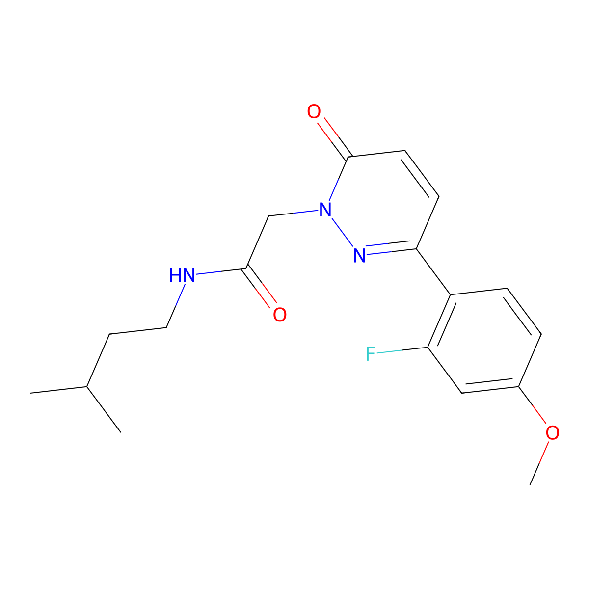 2-[3-(2-fluoro-4-methoxyphenyl)-6-oxo-1(6H)-pyridazinyl]-N~1~-isopentylacetamide molecular structure, CAS 1232802-68-4