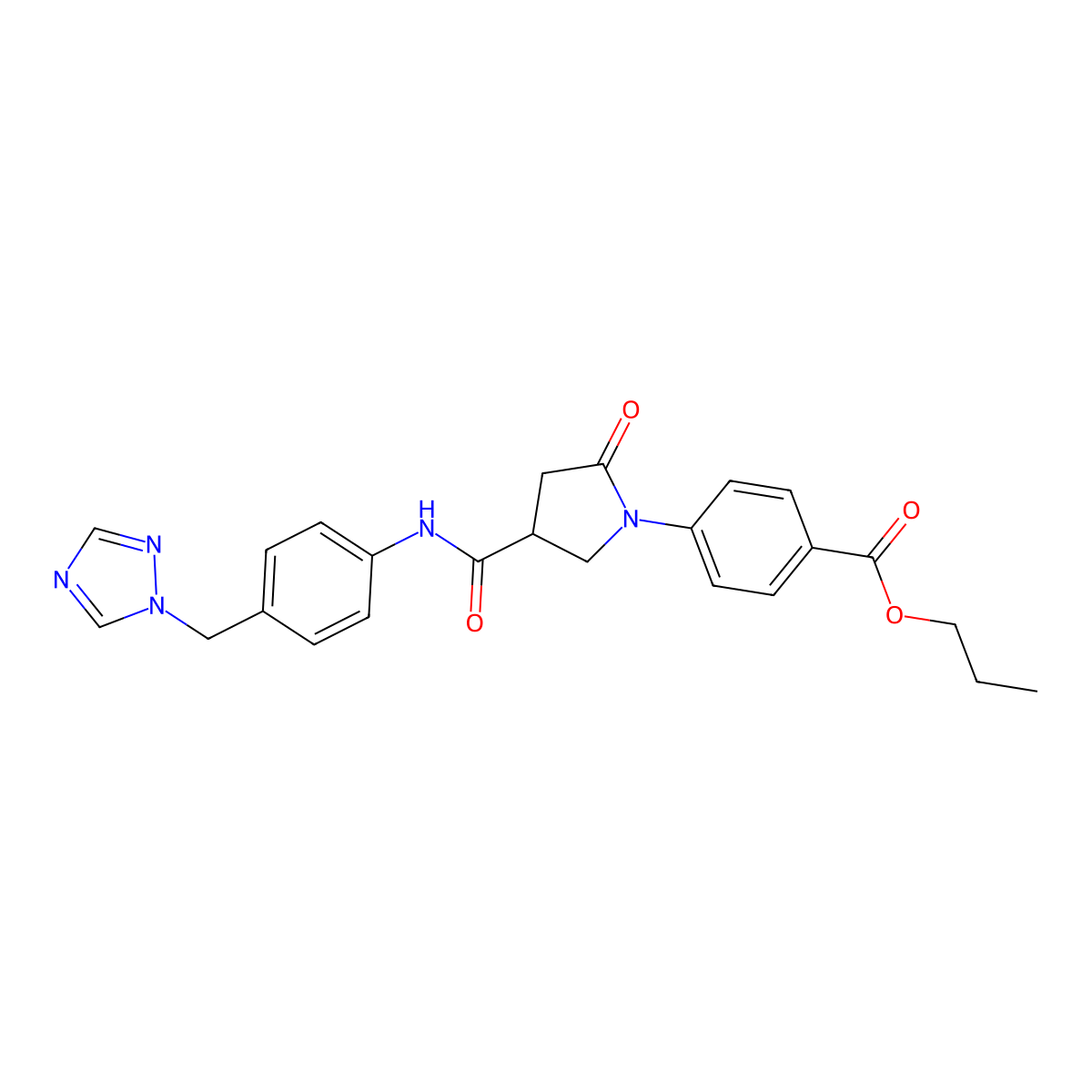 propyl 4-(2-oxo-4-{[4-(1H-1,2,4-triazol-1-ylmethyl)phenyl]carbamoyl}pyrrolidin-1-yl)benzoate molecular structure, CAS 1232802-82-2