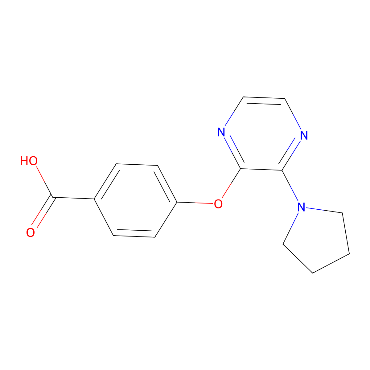 4-{[3-(Pyrrolidin-1-yl)pyrazin-2-yl]oxy}benzoic acid molecular structure, CAS 1232804-33-9