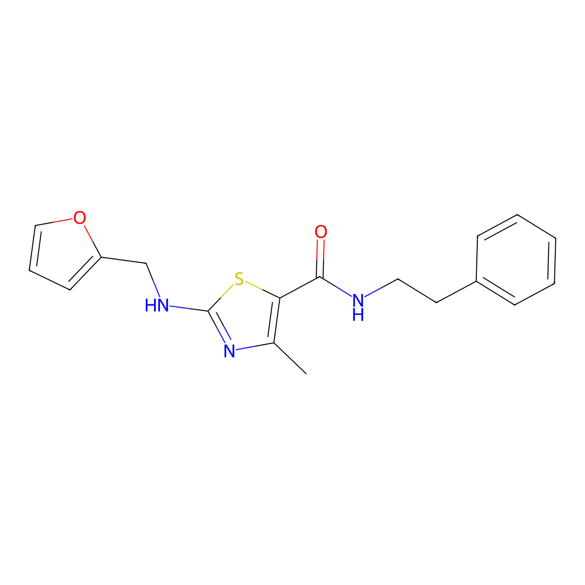 2-[(furan-2-ylmethyl)amino]-4-methyl-N-(2-phenylethyl)-1,3-thiazole-5-carboxamide molecular structure, CAS 1232804-36-2