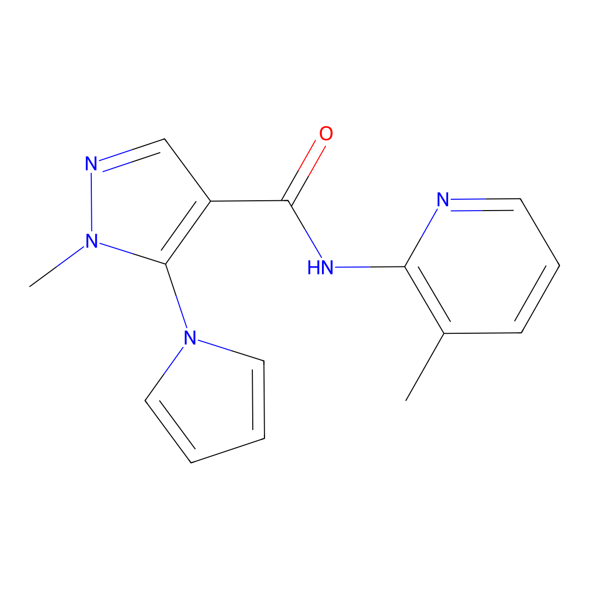 1-methyl-N-(3-methylpyridin-2-yl)-5-(1H-pyrrol-1-yl)-1H-pyrazole-4-carboxamide molecular structure, CAS 1232804-45-3