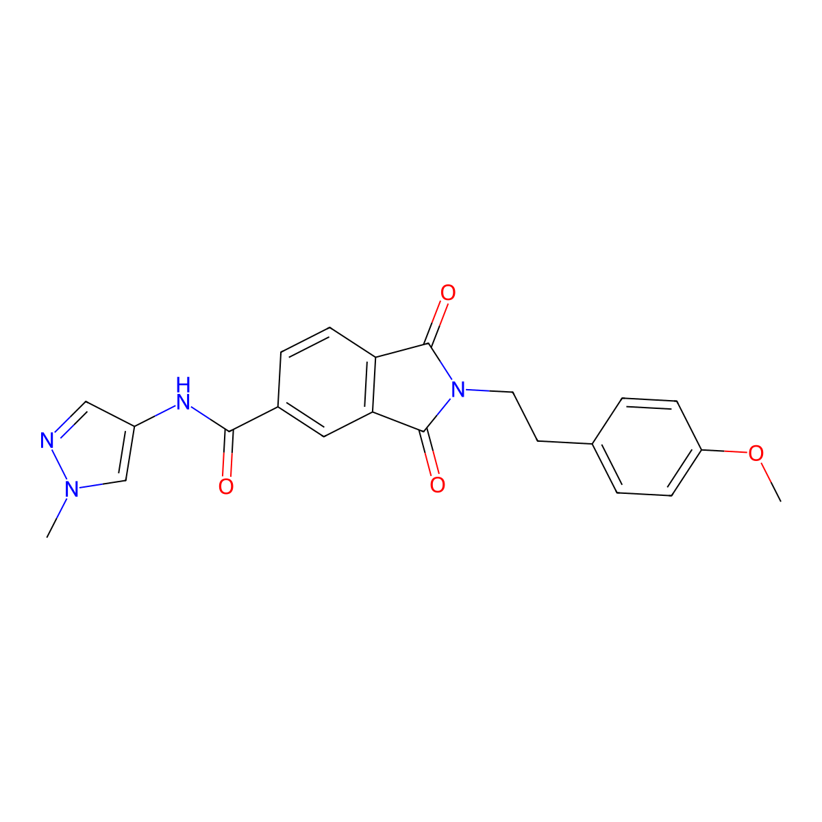 2-[2-(4-methoxyphenyl)ethyl]-N-(1-methyl-1H-pyrazol-4-yl)-1,3-dioxo-2,3-dihydro-1H-isoindole-5-carboxamide molecular structure, CAS 1232804-51-1