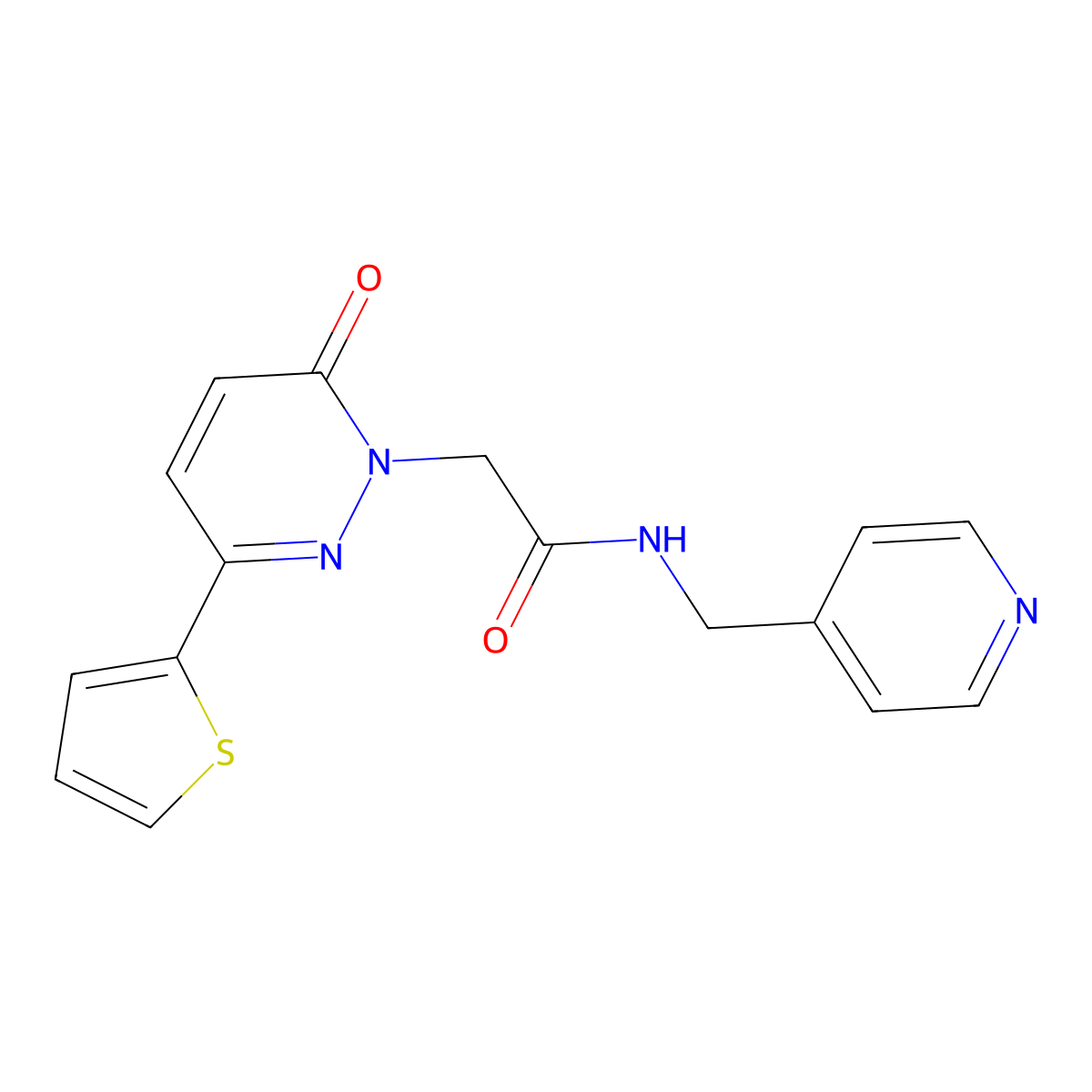 2-[6-oxo-3-(2-thienyl)-1(6H)-pyridazinyl]-N~1~-(4-pyridylmethyl)acetamide molecular structure, CAS 1232805-82-1