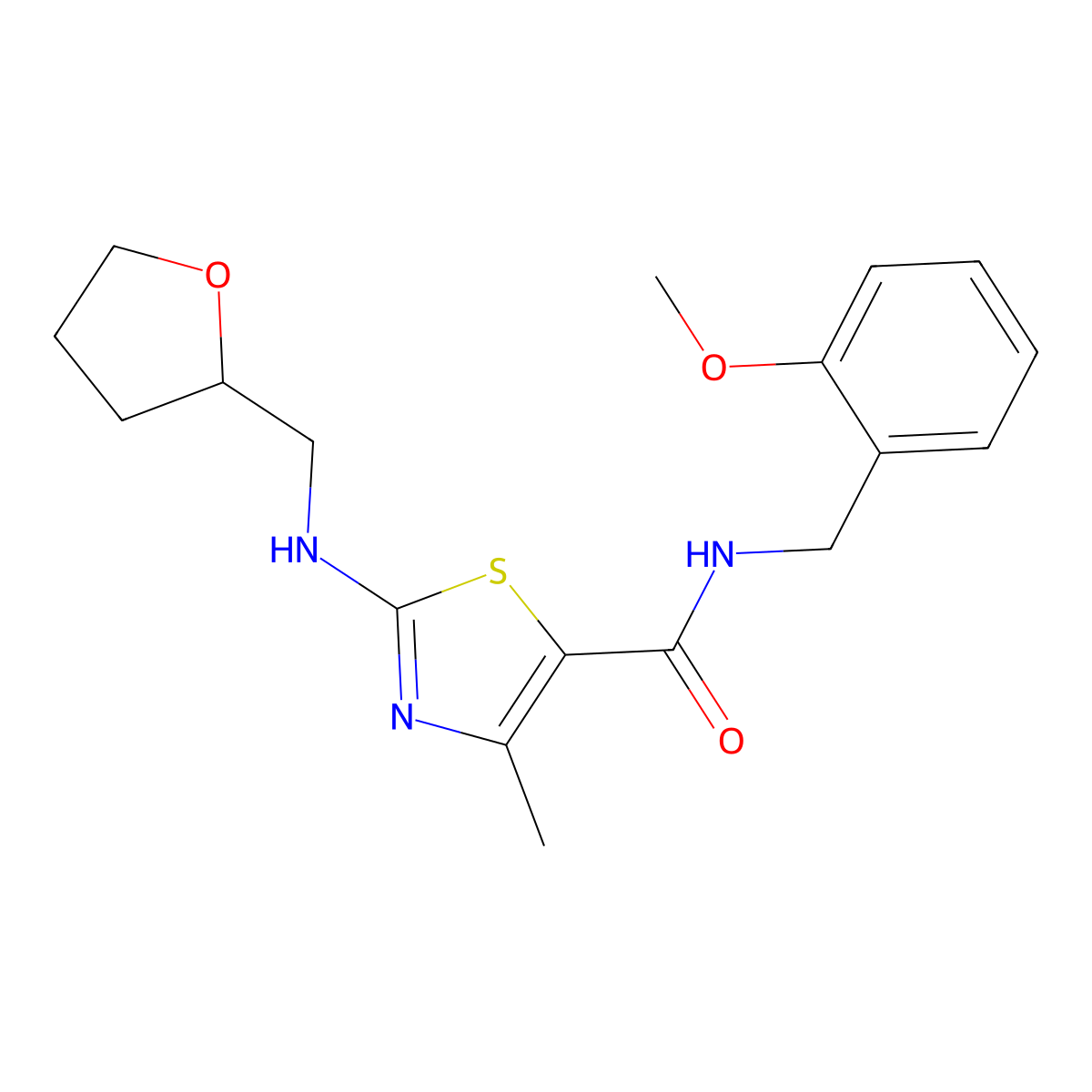 N-(2-methoxybenzyl)-4-methyl-2-[(tetrahydrofuran-2-ylmethyl)amino]-1,3-thiazole-5-carboxamide molecular structure, CAS 1232805-89-8