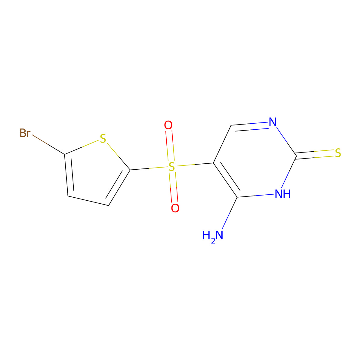 4-amino-5-[(5-bromothiophen-2-yl)sulfonyl]pyrimidine-2(1H)-thione molecular structure, CAS 1232806-15-3