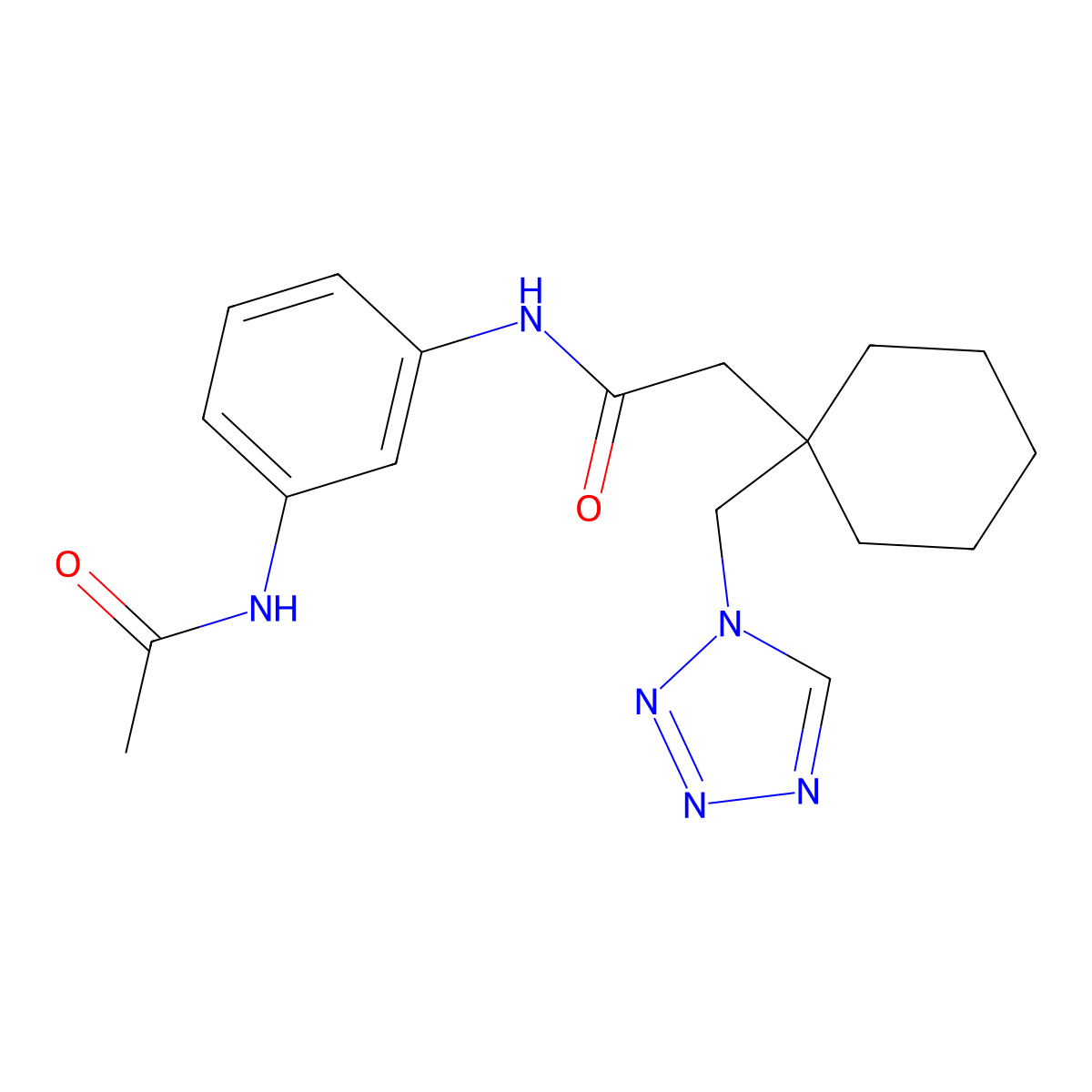 N-[3-(acetylamino)phenyl]-2-[1-(1H-tetrazol-1-ylmethyl)cyclohexyl]acetamide molecular structure, CAS 1232806-37-9