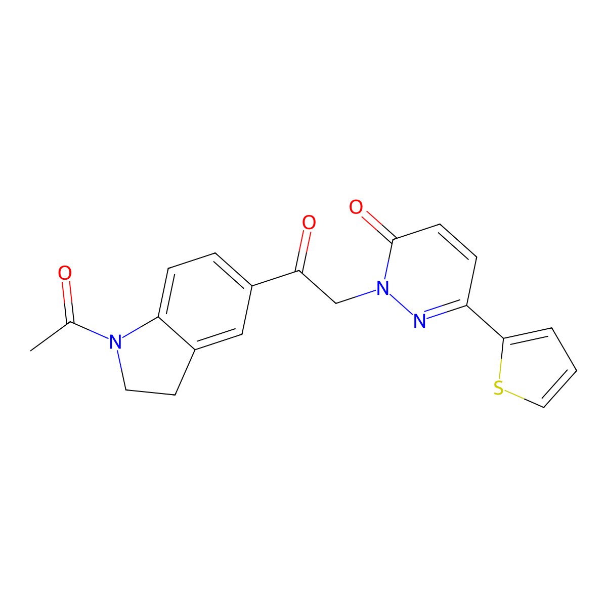2-[2-(1-acetyl-2,3-dihydro-1H-indol-5-yl)-2-oxoethyl]-6-(thiophen-2-yl)pyridazin-3(2H)-one molecular structure, CAS 1232806-50-6