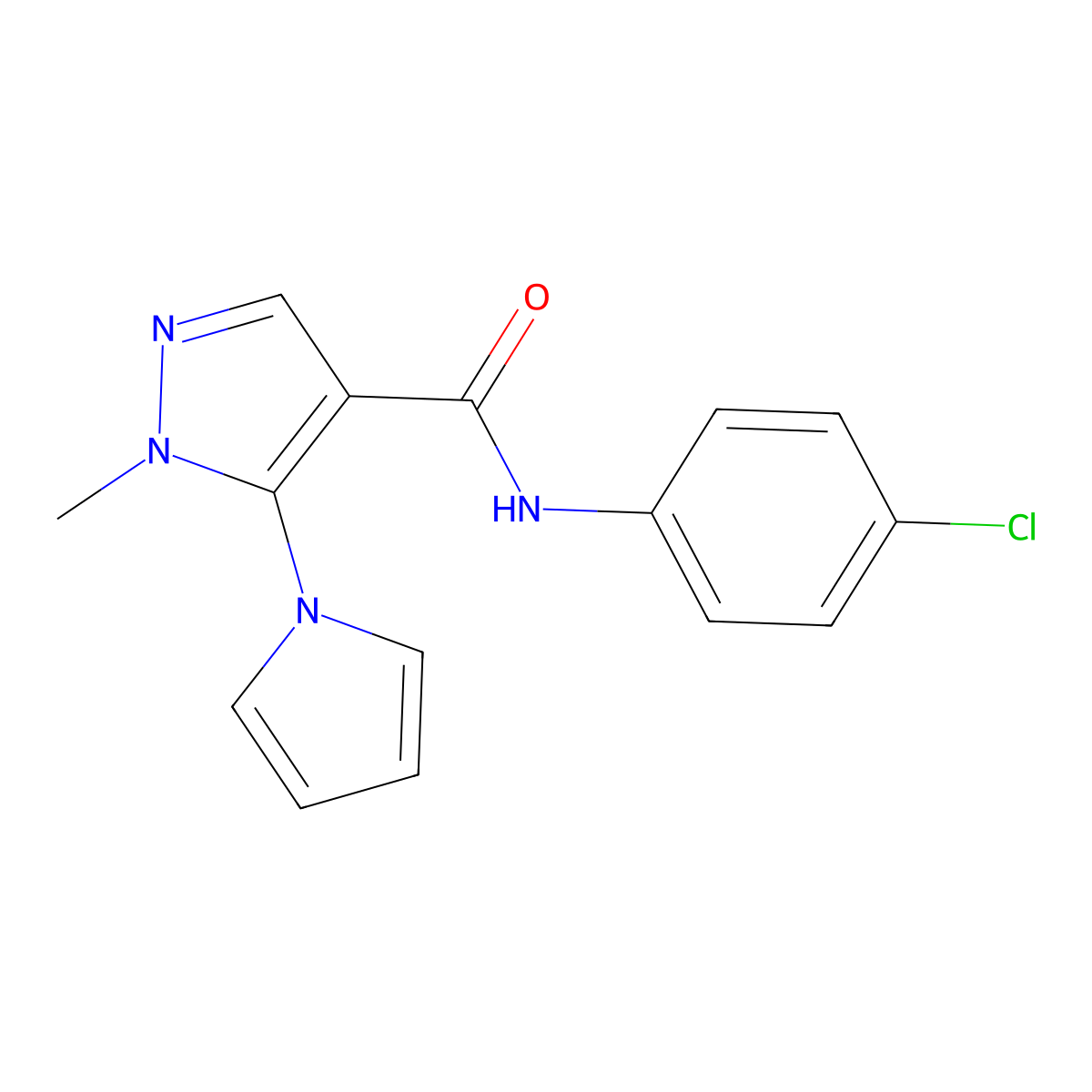 N-(4-chlorophenyl)-1-methyl-5-(1H-pyrrol-1-yl)-1H-pyrazole-4-carboxamide molecular structure, CAS 1232806-56-2