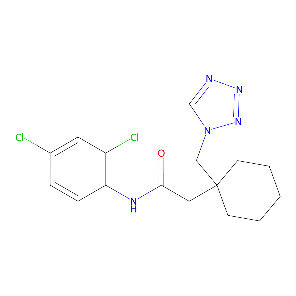 N-(2,4-dichlorophenyl)-2-[1-(1H-tetrazol-1-ylmethyl)cyclohexyl]acetamide molecular structure, CAS 1232806-63-1