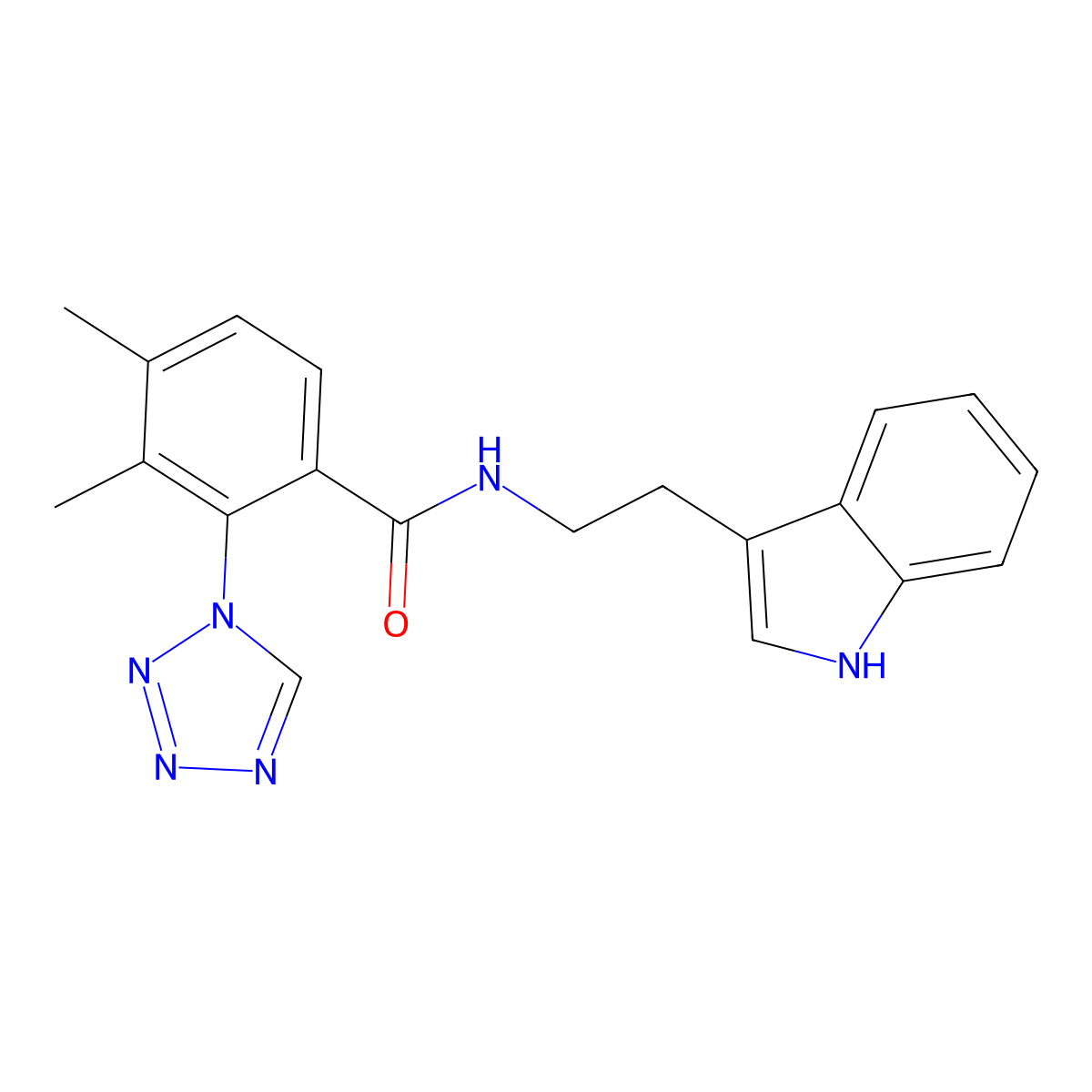 N-(2-(1H-indol-3-yl)ethyl)-3,4-dimethyl-2-(1H-tetrazol-1-yl)benzamide molecular structure, CAS 1232807-17-8