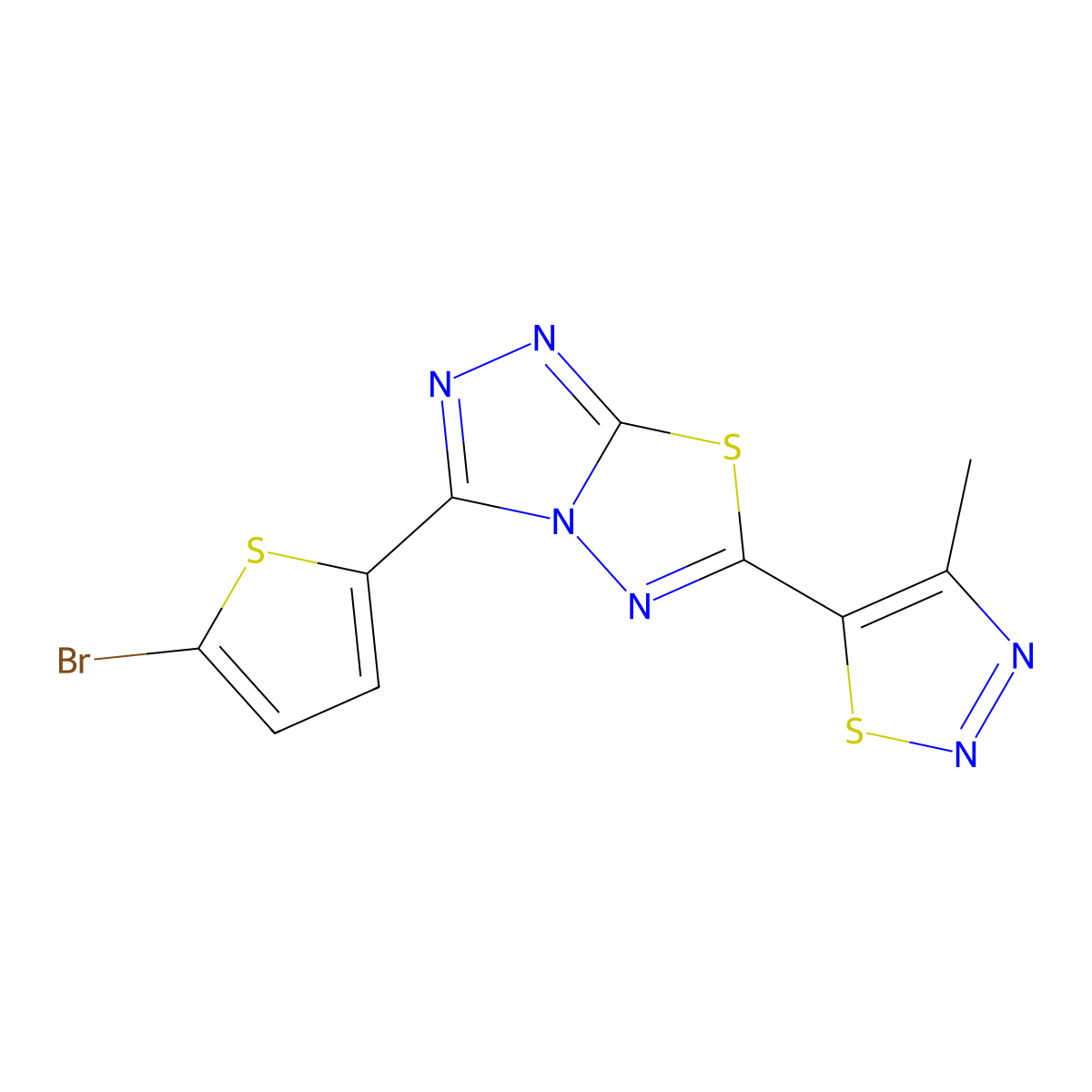 3-(5-Bromothiophen-2-yl)-6-(4-methyl-1,2,3-thiadiazol-5-yl)[1,2,4]triazolo[3,4-b][1,3,4]thiadiazole molecular structure, CAS 1232807-37-2