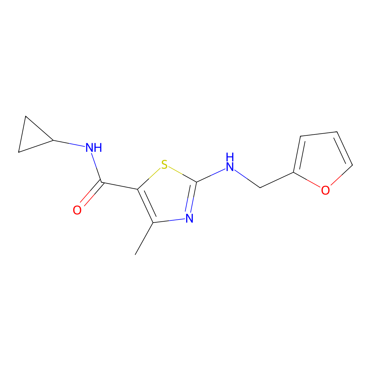 N-cyclopropyl-2-[(furan-2-ylmethyl)amino]-4-methyl-1,3-thiazole-5-carboxamide molecular structure, CAS 1232808-43-3