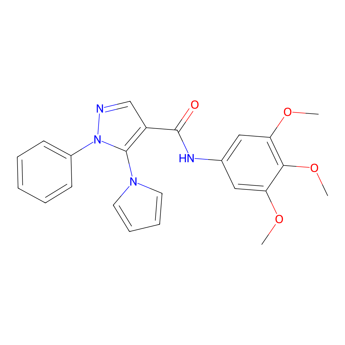 1-phenyl-5-(1H-pyrrol-1-yl)-N-(3,4,5-trimethoxyphenyl)-1H-pyrazole-4-carboxamide molecular structure, CAS 1232808-91-1