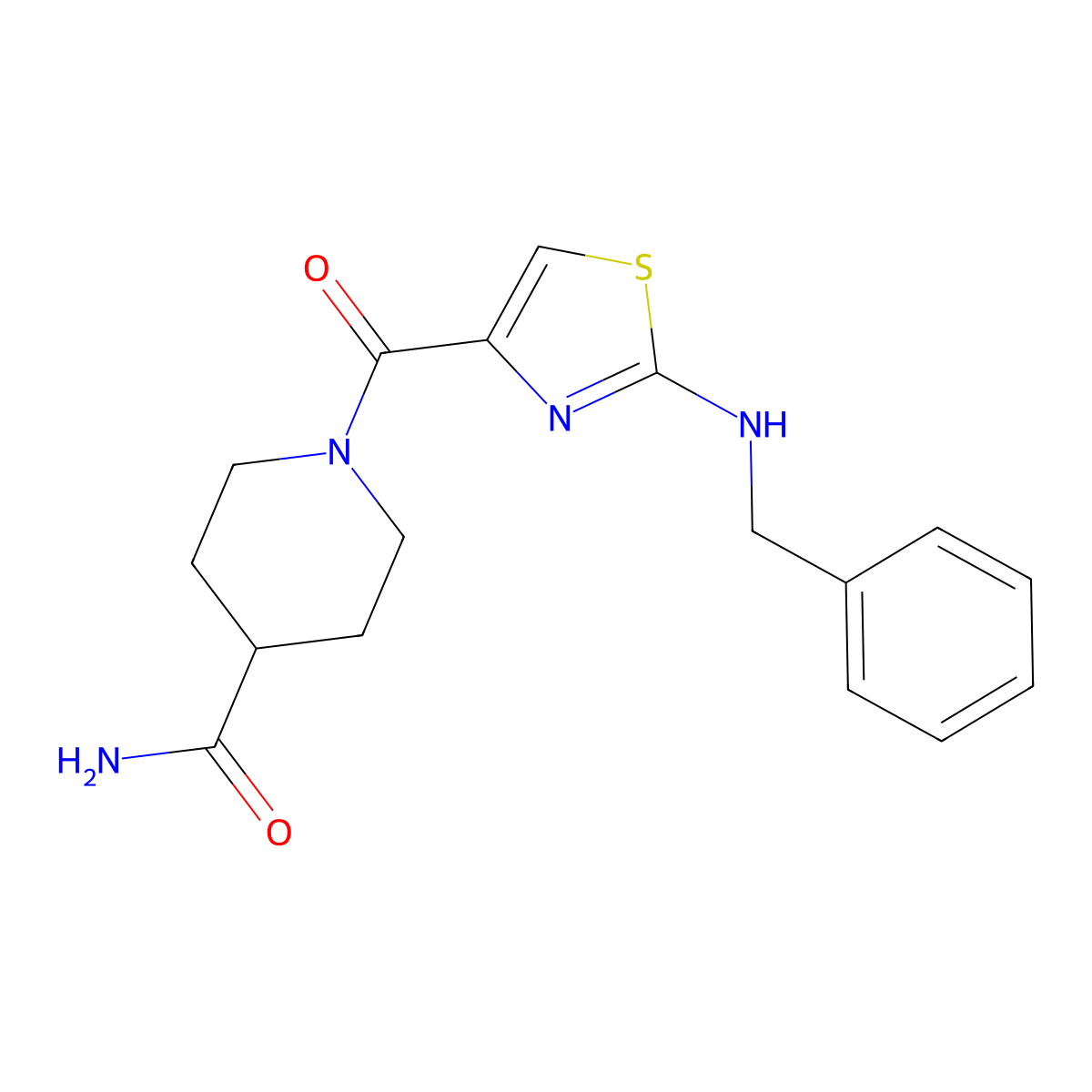 1-{[2-(Benzylamino)-1,3-thiazol-4-yl]carbonyl}-4-piperidinecarboxamide molecular structure, CAS 1232808-95-5