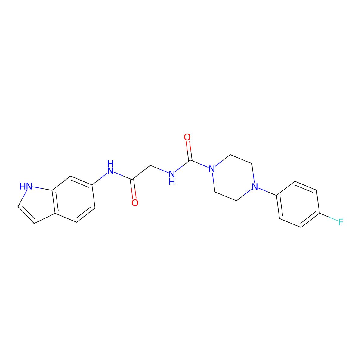 4-(4-fluorophenyl)-N-[2-(1H-indol-6-ylamino)-2-oxoethyl]piperazine-1-carboxamide molecular structure, CAS 1232809-28-7