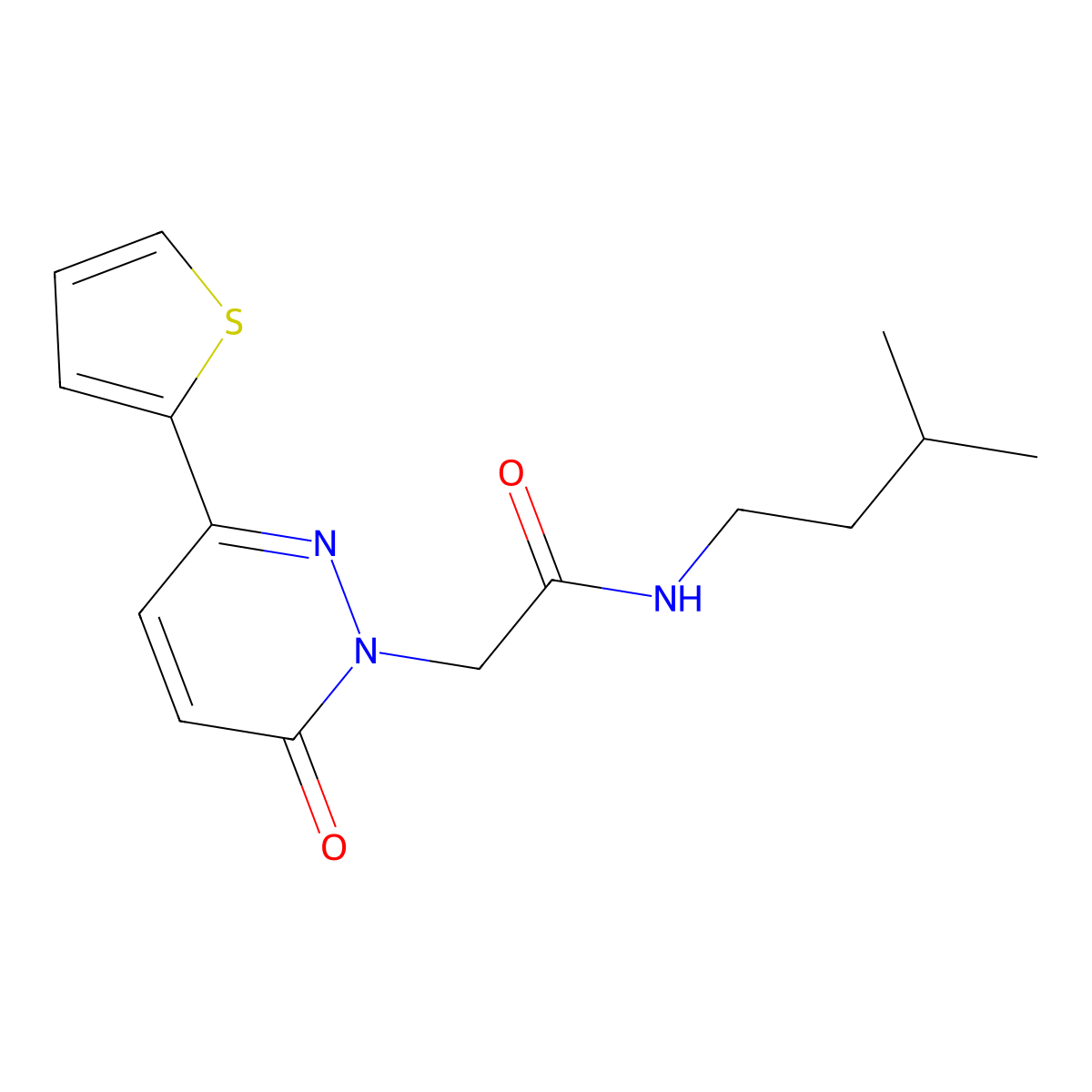N~1~-isopentyl-2-[6-oxo-3-(2-thienyl)-1(6H)-pyridazinyl]acetamide molecular structure, CAS 1232809-57-2