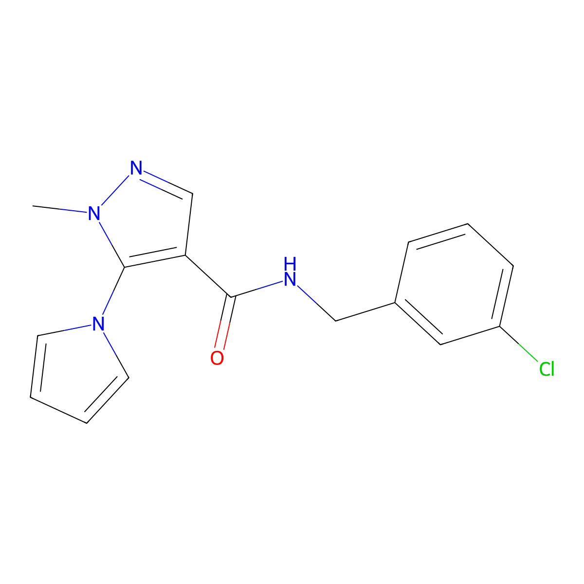 N-(3-chlorobenzyl)-1-methyl-5-(1H-pyrrol-1-yl)-1H-pyrazole-4-carboxamide molecular structure, CAS 1232809-91-4