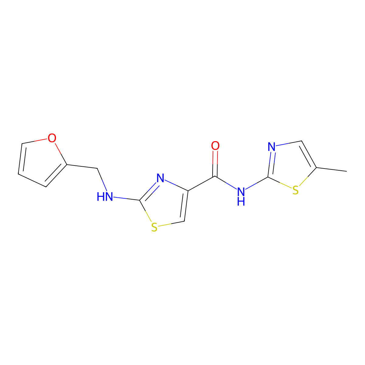 2-[(furan-2-ylmethyl)amino]-N-(5-methyl-1,3-thiazol-2-yl)-1,3-thiazole-4-carboxamide molecular structure, CAS 1232809-95-8
