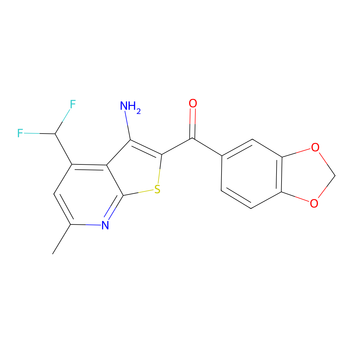 [3-Amino-4-(difluoromethyl)-6-methylthieno[2,3-b]pyridin-2-yl](1,3-benzodioxol-5-yl)methanone molecular structure, CAS 1232810-43-3